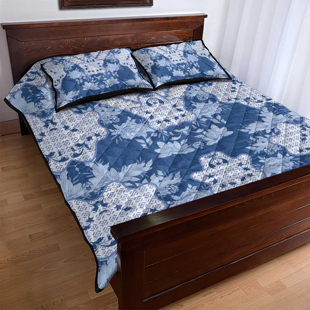 Indonesia Javanese Batik Nelson Mandela Madiba Blue Quilt Bed Set - African Pride