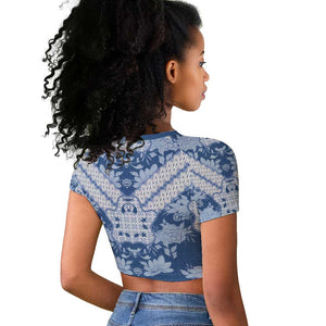 Indonesia Javanese Batik Nelson Mandela Madiba Blue Raglan Cropped T shirt - African Pride