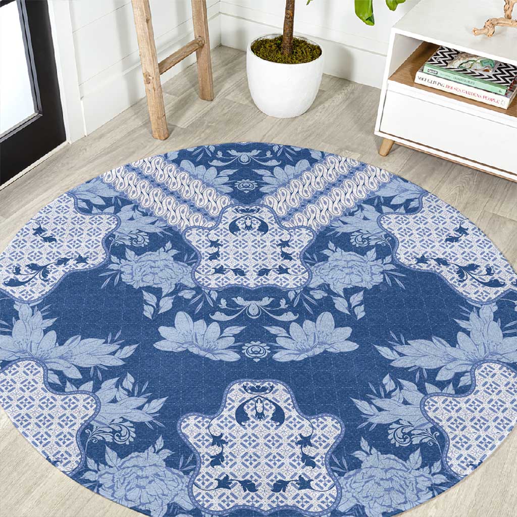 Indonesia Javanese Batik Nelson Mandela Madiba Blue Round Carpet - African Pride