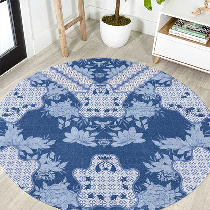 Indonesia Javanese Batik Nelson Mandela Madiba Blue Round Carpet - African Pride