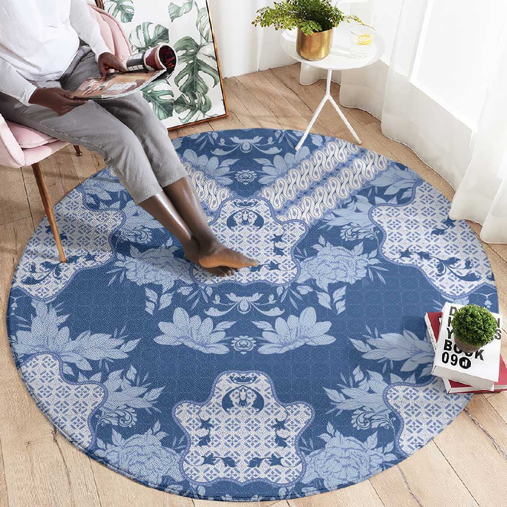 Indonesia Javanese Batik Nelson Mandela Madiba Blue Round Carpet - African Pride