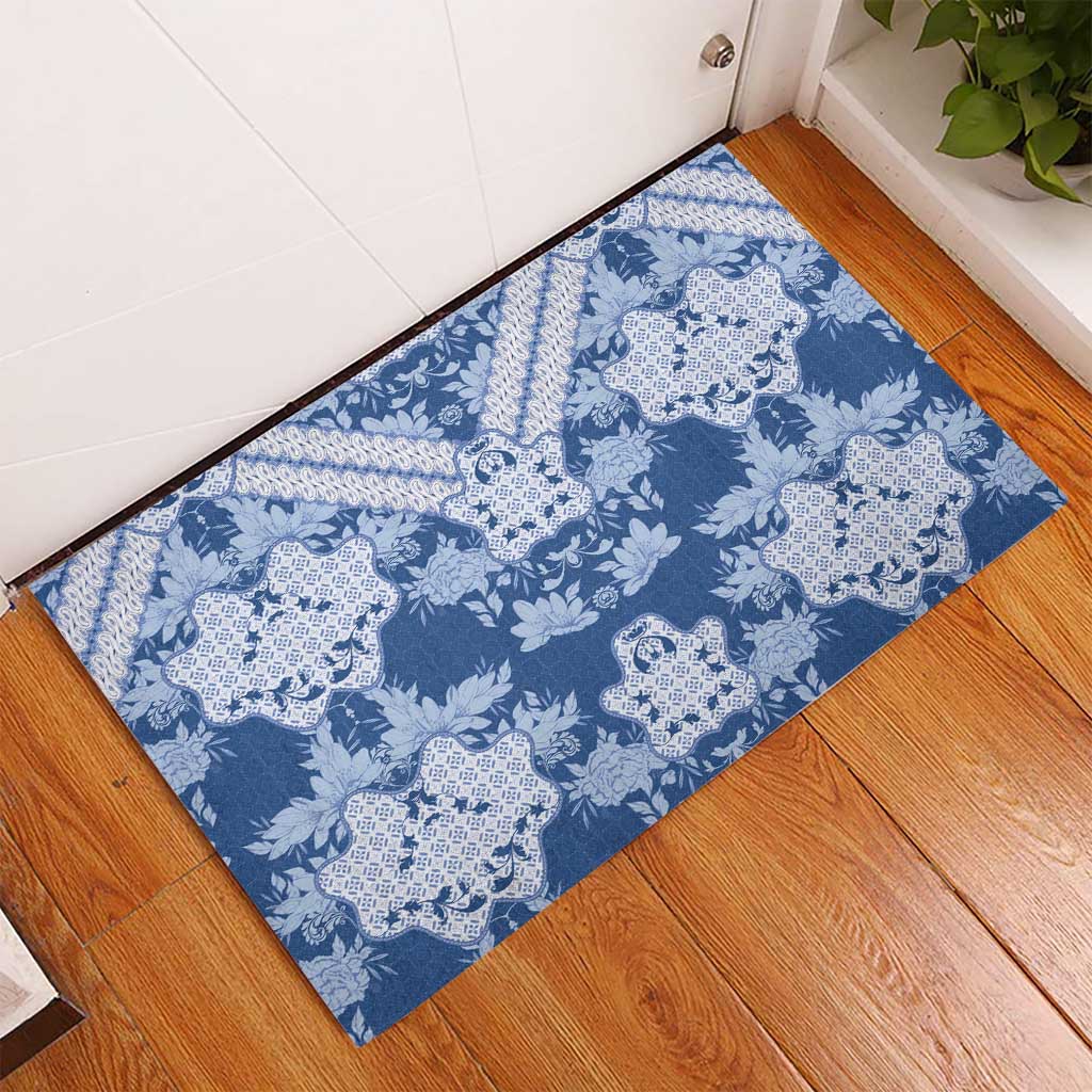 Indonesia Javanese Batik Nelson Mandela Madiba Blue Rubber Doormat - African Pride