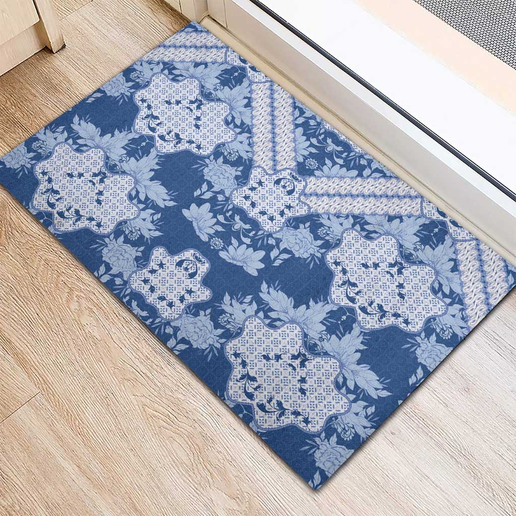 Indonesia Javanese Batik Nelson Mandela Madiba Blue Rubber Doormat - African Pride