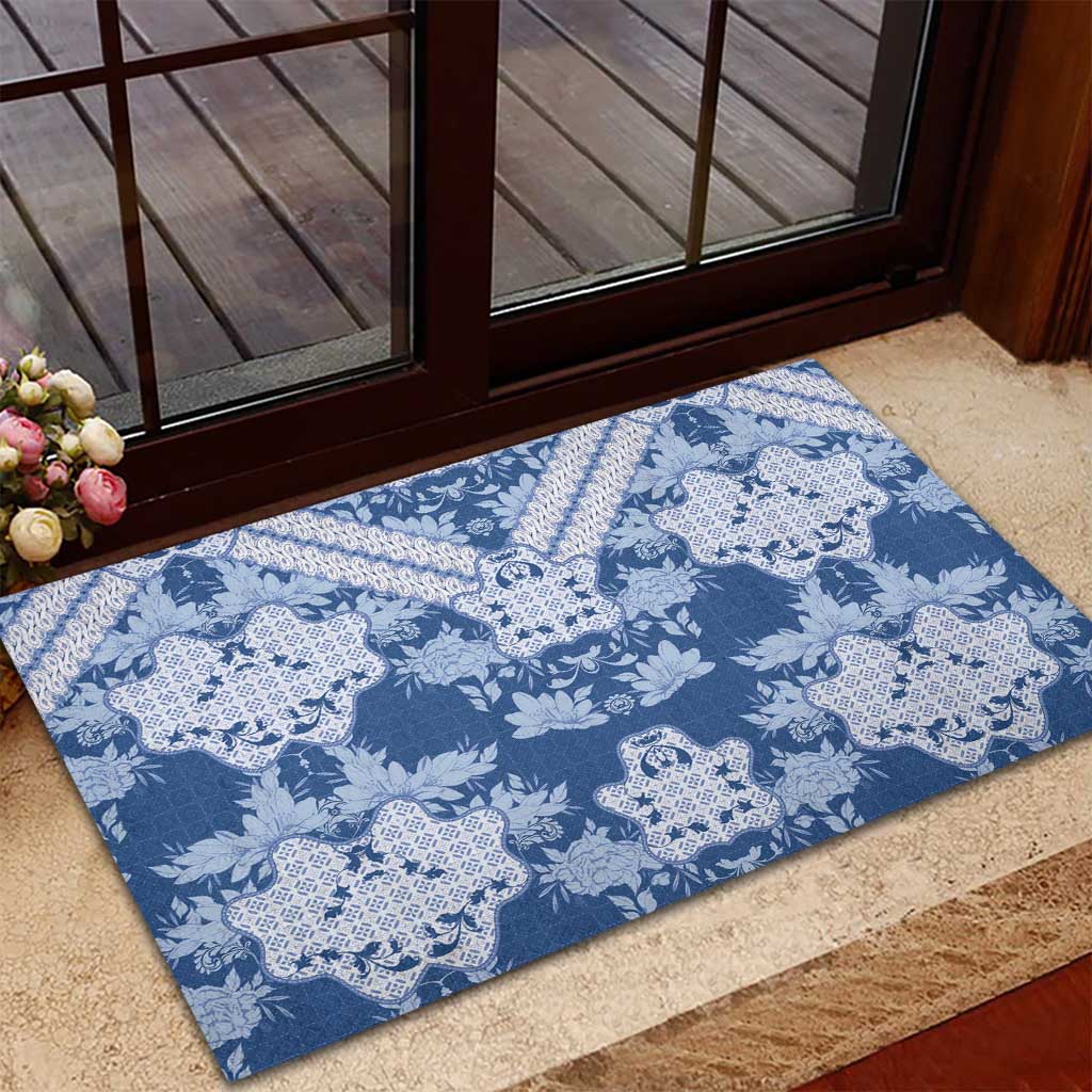 Indonesia Javanese Batik Nelson Mandela Madiba Blue Rubber Doormat - African Pride