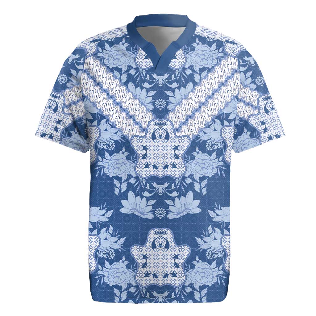 Indonesia Javanese Batik Nelson Mandela Madiba Blue Rugby Jersey - African Pride