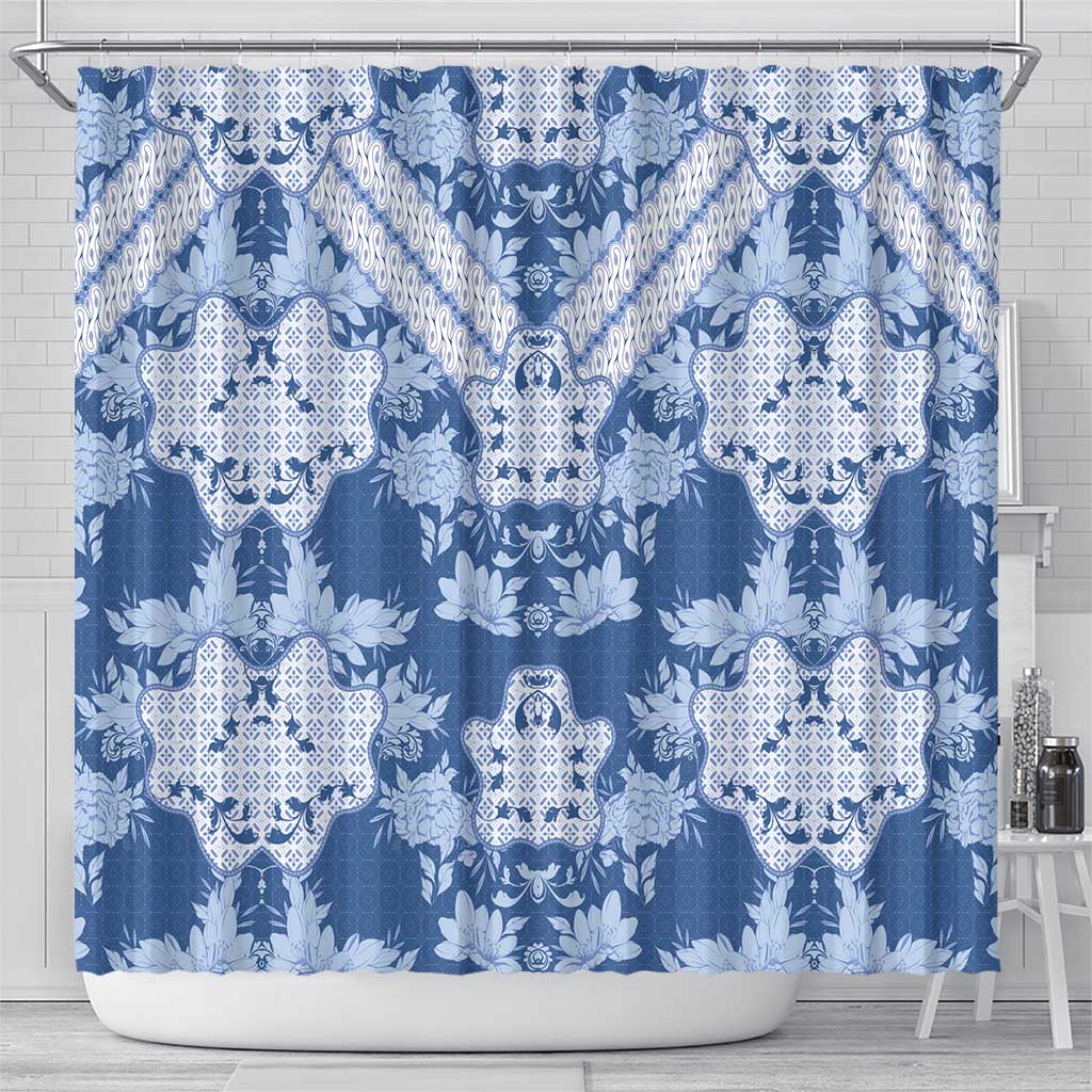 Indonesia Javanese Batik Nelson Mandela Madiba Blue Shower Curtain - African Pride
