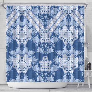 Indonesia Javanese Batik Nelson Mandela Madiba Blue Shower Curtain - African Pride