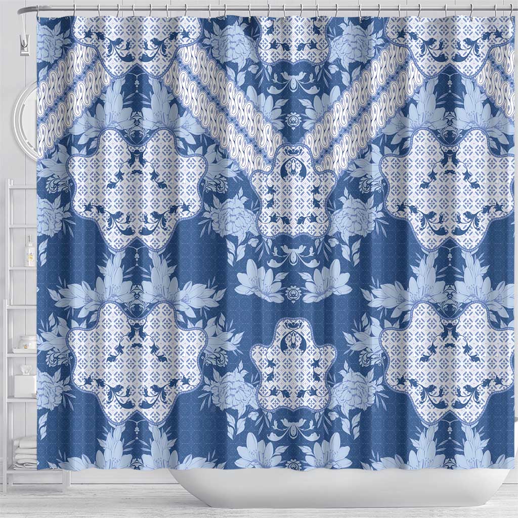 Indonesia Javanese Batik Nelson Mandela Madiba Blue Shower Curtain - African Pride