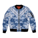 Indonesia Javanese Batik Nelson Mandela Madiba Blue Sleeve Zip Bomber Jacket - African Pride