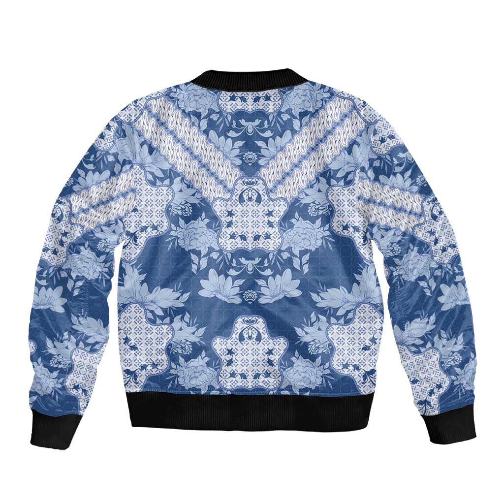 Indonesia Javanese Batik Nelson Mandela Madiba Blue Sleeve Zip Bomber Jacket - African Pride