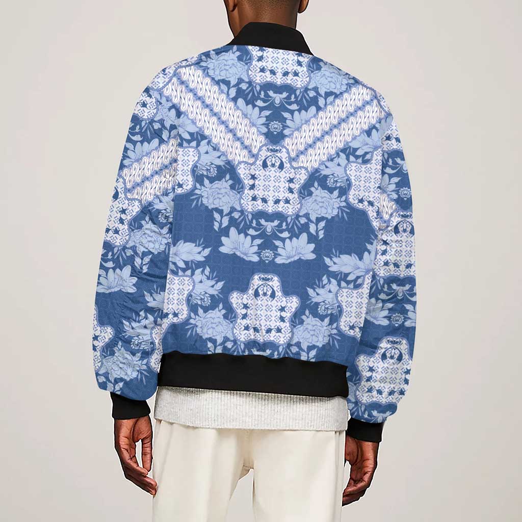 Indonesia Javanese Batik Nelson Mandela Madiba Blue Sleeve Zip Bomber Jacket - African Pride