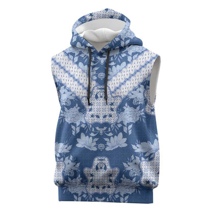 Indonesia Javanese Batik Nelson Mandela Madiba Blue Sleeveless Hoodie - African Pride
