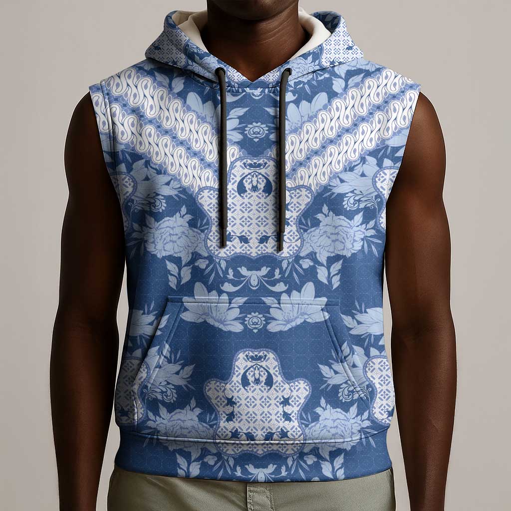 Indonesia Javanese Batik Nelson Mandela Madiba Blue Sleeveless Hoodie - African Pride