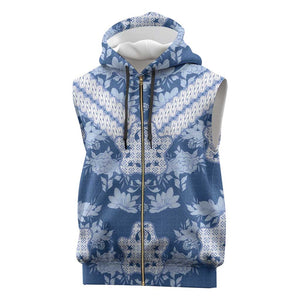 Indonesia Javanese Batik Nelson Mandela Madiba Blue Sleeveless Zip Hoodie - African Pride
