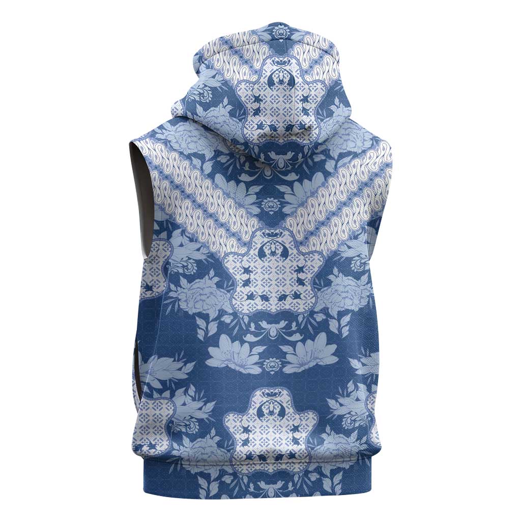 Indonesia Javanese Batik Nelson Mandela Madiba Blue Sleeveless Zip Hoodie - African Pride