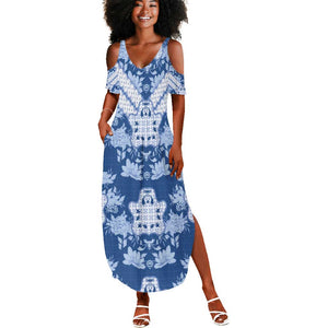 Indonesia Javanese Batik Nelson Mandela Madiba Blue Summer Maxi Dress - African Pride