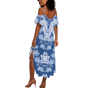 Indonesia Javanese Batik Nelson Mandela Madiba Blue Summer Maxi Dress - African Pride