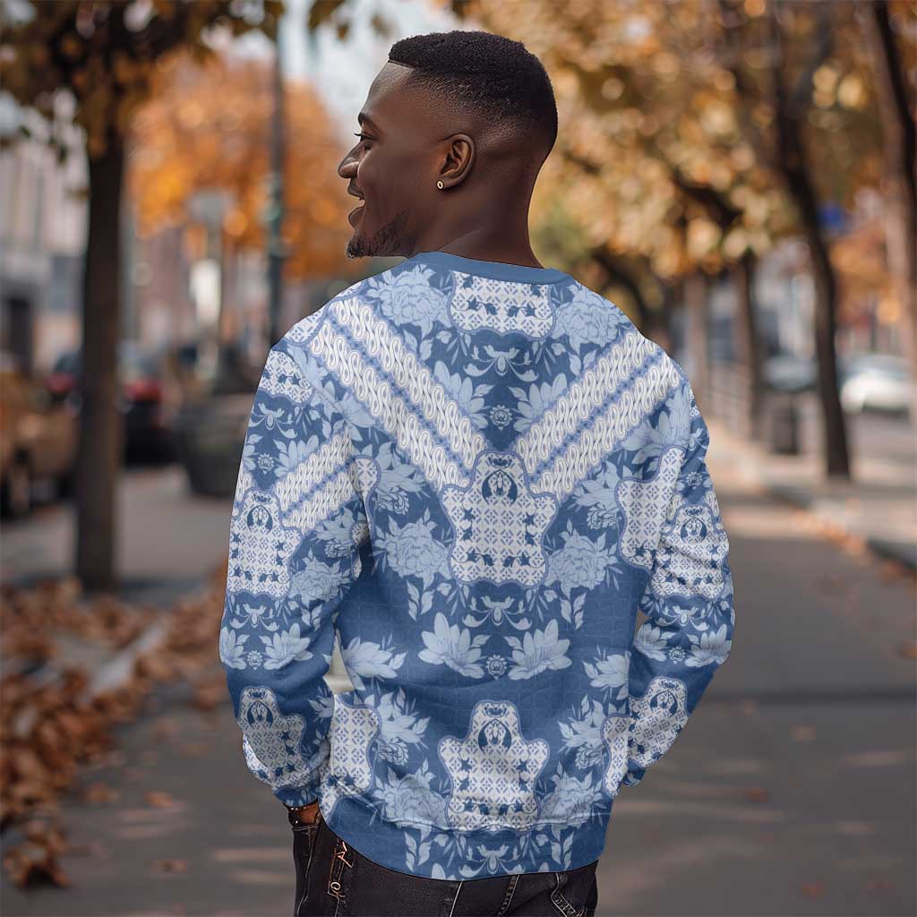 Indonesia Javanese Batik Nelson Mandela Madiba Blue Sweatshirt - African Pride