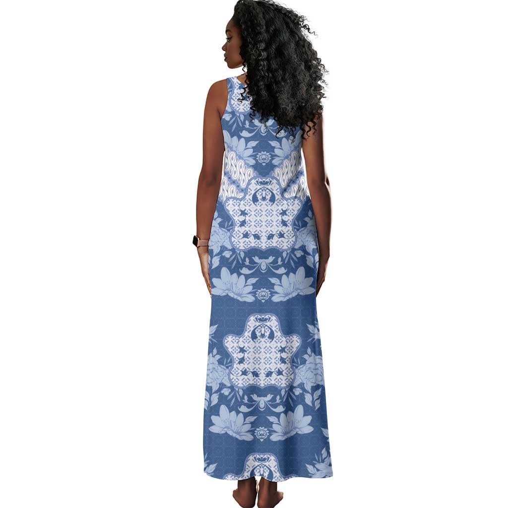 Indonesia Javanese Batik Nelson Mandela Madiba Blue Tank Maxi Dress - African Pride