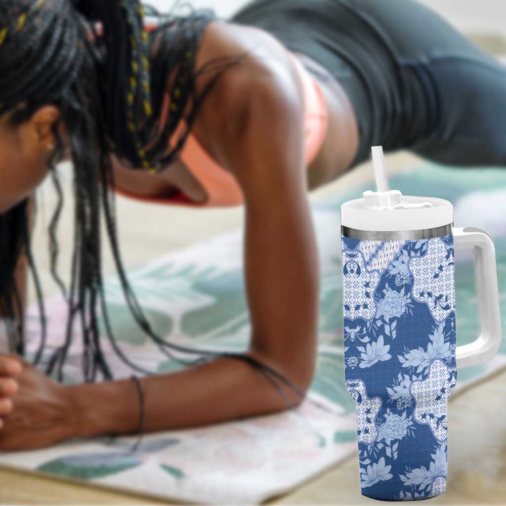 Indonesia Javanese Batik Nelson Mandela Madiba Blue Tumbler With Handle LT15