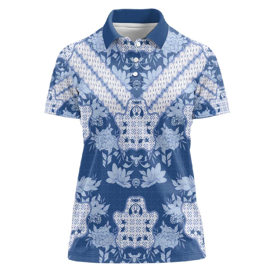 Indonesia Javanese Batik Nelson Mandela Madiba Blue Women Polo Shirt - African Pride
