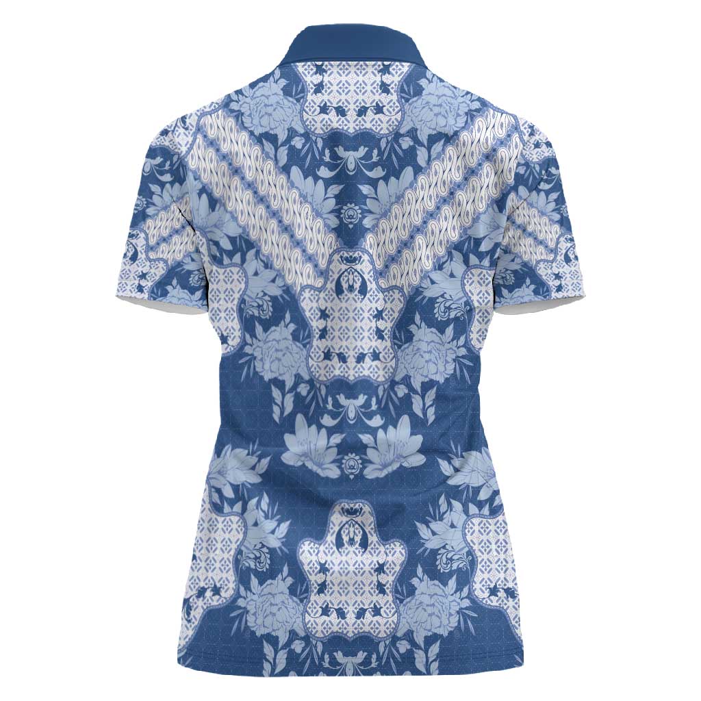 Indonesia Javanese Batik Nelson Mandela Madiba Blue Women Polo Shirt - African Pride