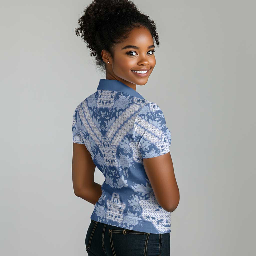 Indonesia Javanese Batik Nelson Mandela Madiba Blue Women Polo Shirt - African Pride