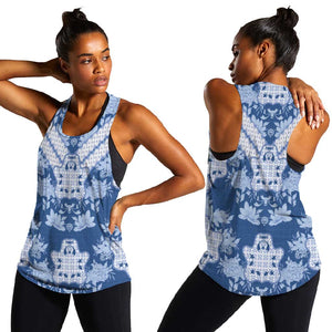 Indonesia Javanese Batik Nelson Mandela Madiba Blue Women Racerback Tank - African Pride