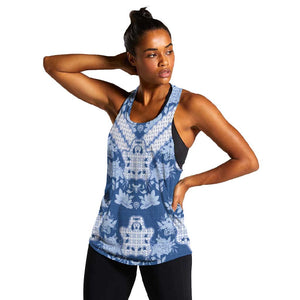 Indonesia Javanese Batik Nelson Mandela Madiba Blue Women Racerback Tank - African Pride