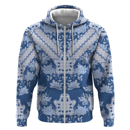 Indonesia Javanese Batik Nelson Mandela Madiba Blue Zip Hoodie - African Pride
