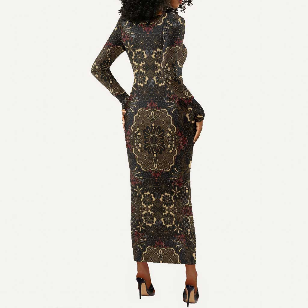 Indonesia Javanese Batik Nelson Mandela Madiba Vintage Style Long Sleeve Bodycon Dress - African Pride