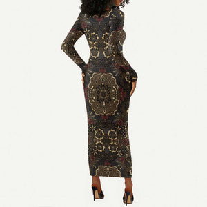 Indonesia Javanese Batik Nelson Mandela Madiba Vintage Style Long Sleeve Bodycon Dress - African Pride