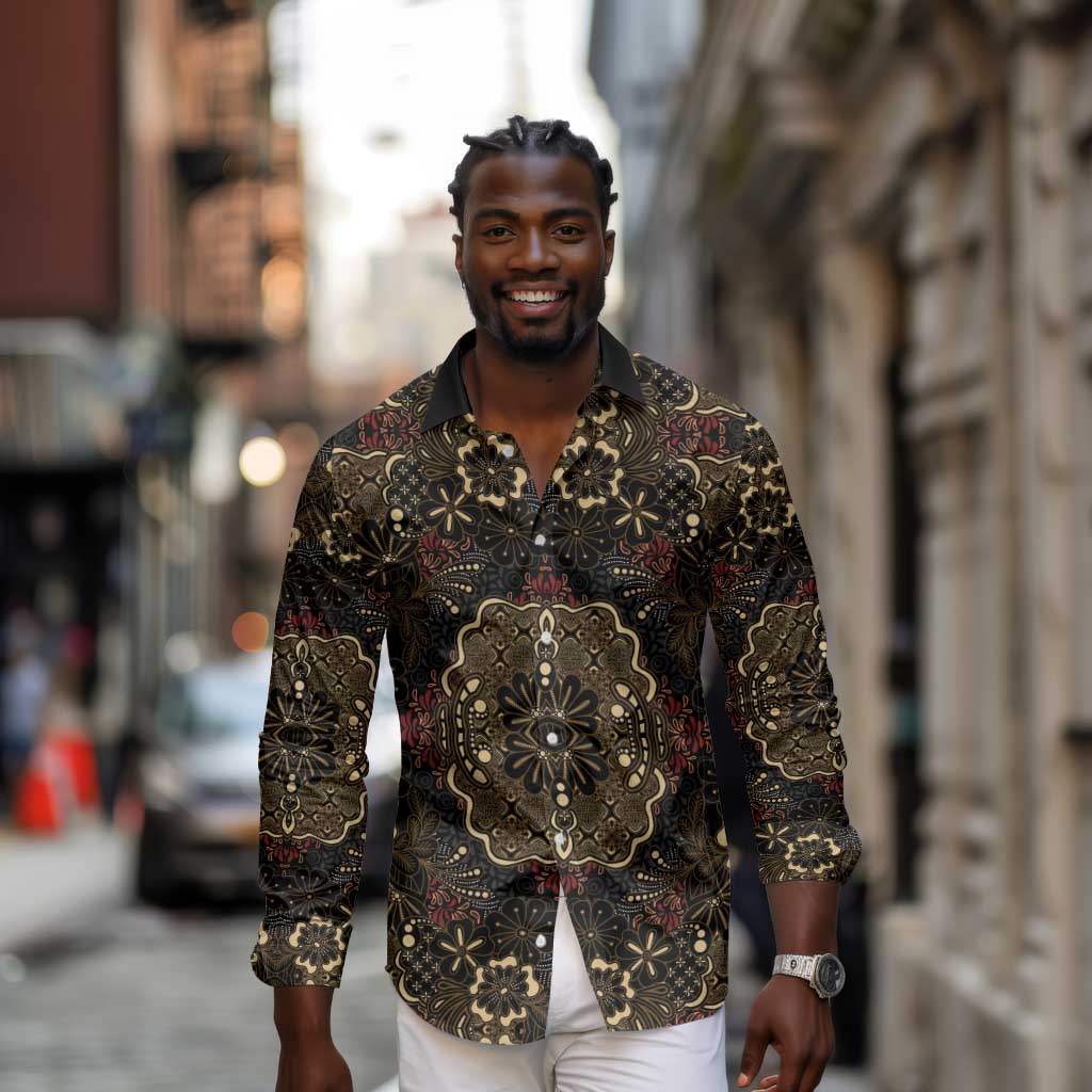 Indonesia Javanese Batik Nelson Mandela Madiba Vintage Style Long Sleeve Button Shirt - African Pride