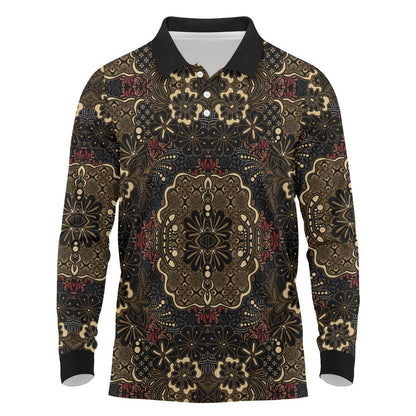 Indonesia Javanese Batik Nelson Mandela Madiba Vintage Style Long Sleeve Polo Shirt - African Pride