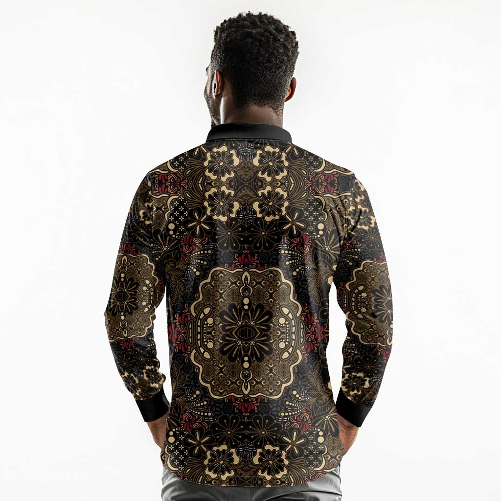 Indonesia Javanese Batik Nelson Mandela Madiba Vintage Style Long Sleeve Polo Shirt - African Pride