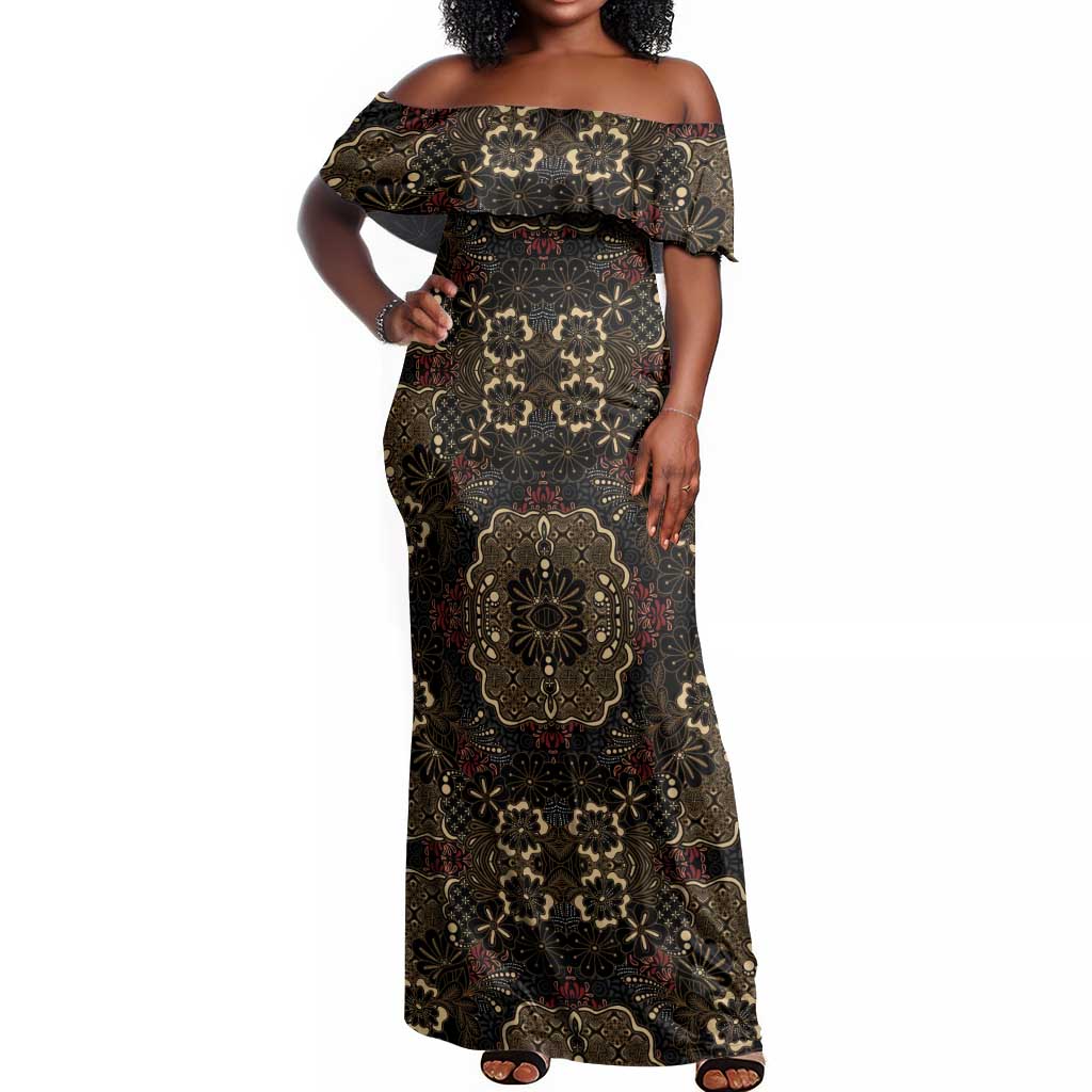 Indonesia Javanese Batik Nelson Mandela Madiba Vintage Style Off Shoulder Maxi Dress - African Pride