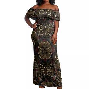 Indonesia Javanese Batik Nelson Mandela Madiba Vintage Style Off Shoulder Maxi Dress - African Pride