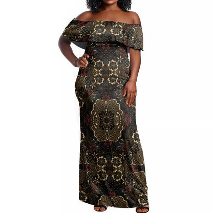 Indonesia Javanese Batik Nelson Mandela Madiba Vintage Style Off Shoulder Maxi Dress - African Pride