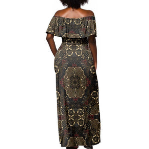 Indonesia Javanese Batik Nelson Mandela Madiba Vintage Style Off Shoulder Maxi Dress - African Pride