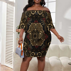 Indonesia Javanese Batik Nelson Mandela Madiba Vintage Style Off Shoulder Short Dress - African Pride