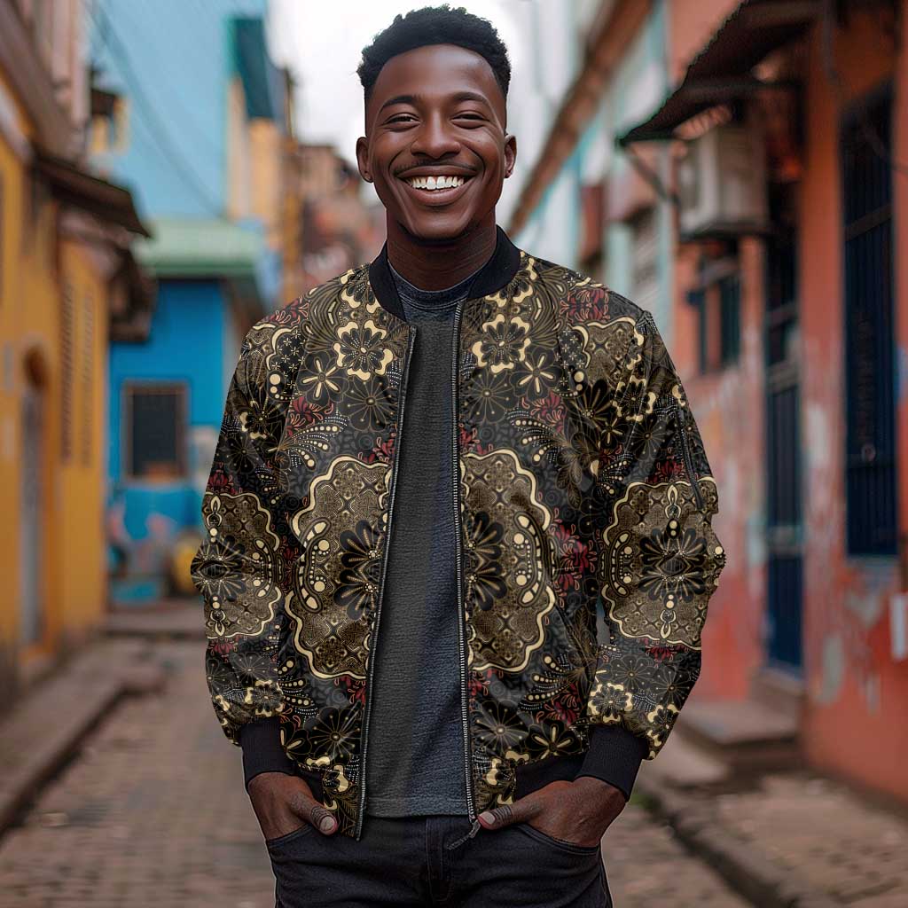 Indonesia Javanese Batik Nelson Mandela Madiba Vintage Style Sleeve Zip Bomber Jacket - African Pride
