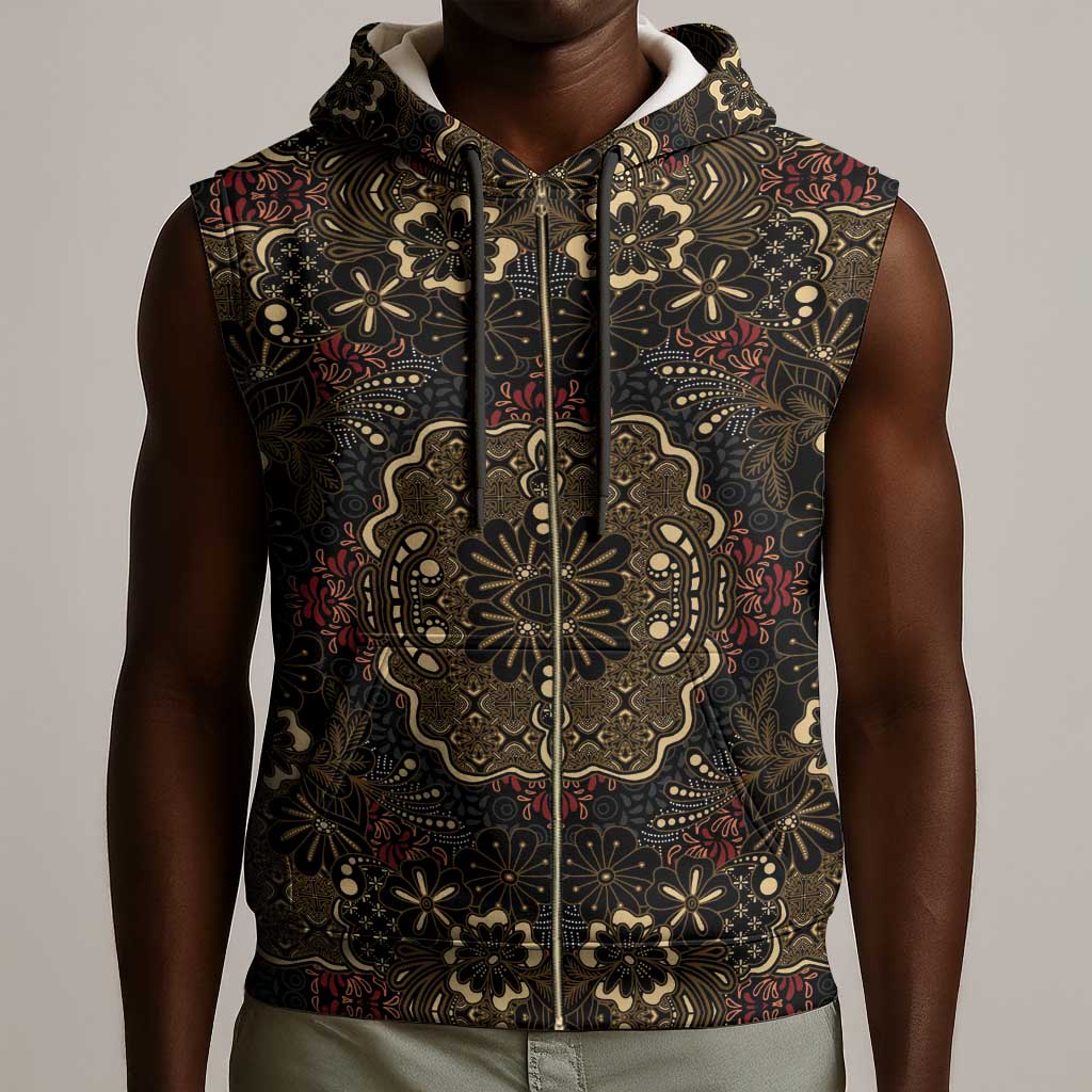 Indonesia Javanese Batik Nelson Mandela Madiba Vintage Style Sleeveless Zip Hoodie - African Pride