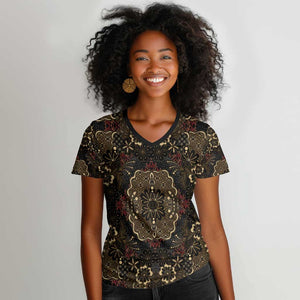 Indonesia Javanese Batik Nelson Mandela Madiba Vintage Style Women V-Neck T-Shirt - African Pride