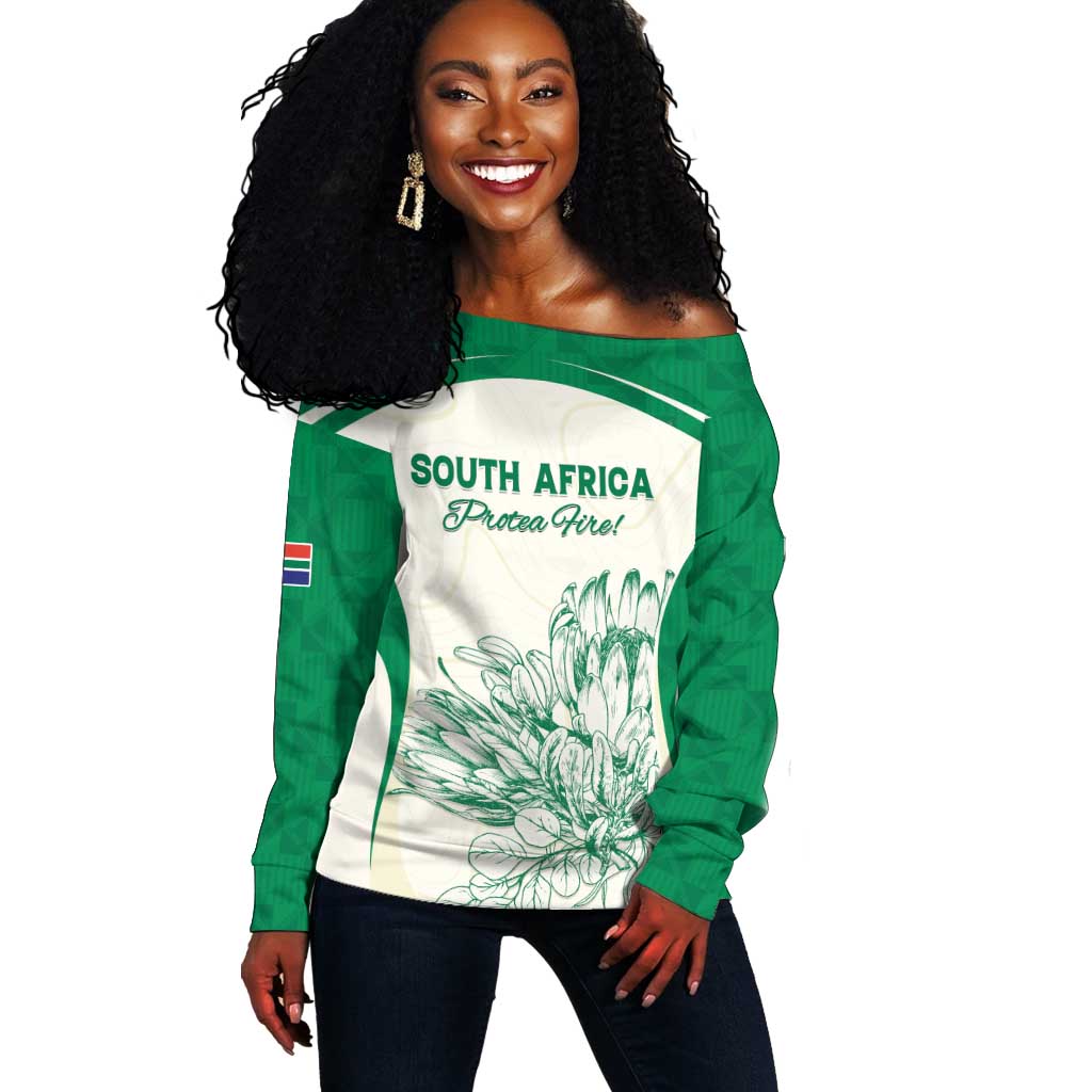 Custom South Africa Cricket Off Shoulder Sweater We Are Champions - African Pride