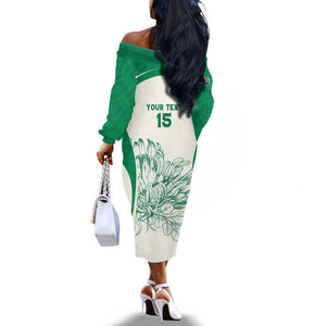 Custom South Africa Cricket Off The Shoulder Long Sleeve Dress We Are Champions - African Pride