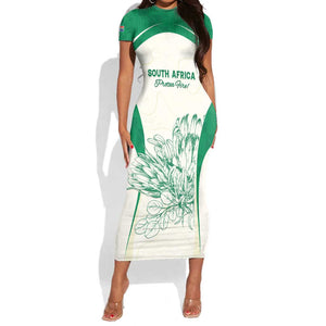 Custom South Africa Cricket Short Sleeve Bodycon Dress We Are Champions - African Pride