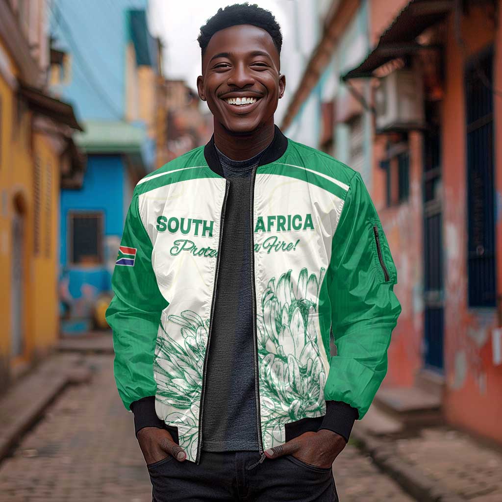 Custom South Africa Cricket Sleeve Zip Bomber Jacket We Are Champions - African Pride