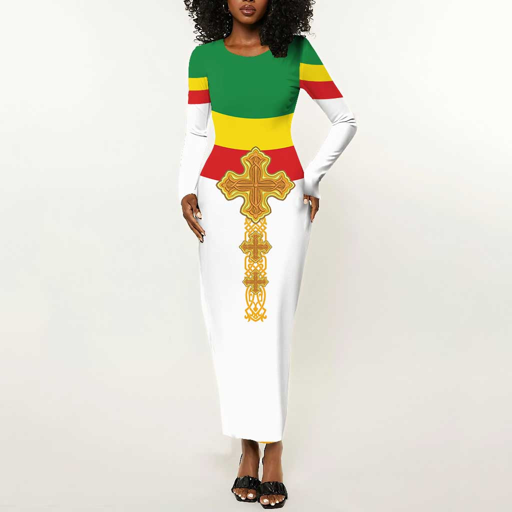 Meskel Ethiopia Long Sleeve Bodycon Dress True Cross - African Pride