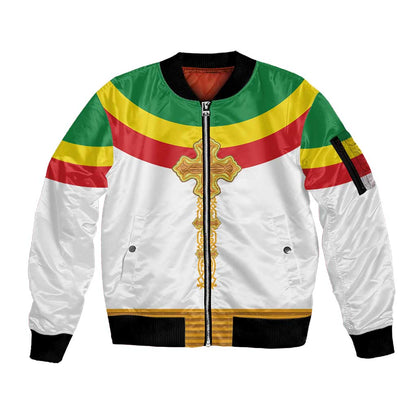 Meskel Ethiopia Sleeve Zip Bomber Jacket True Cross - African Pride