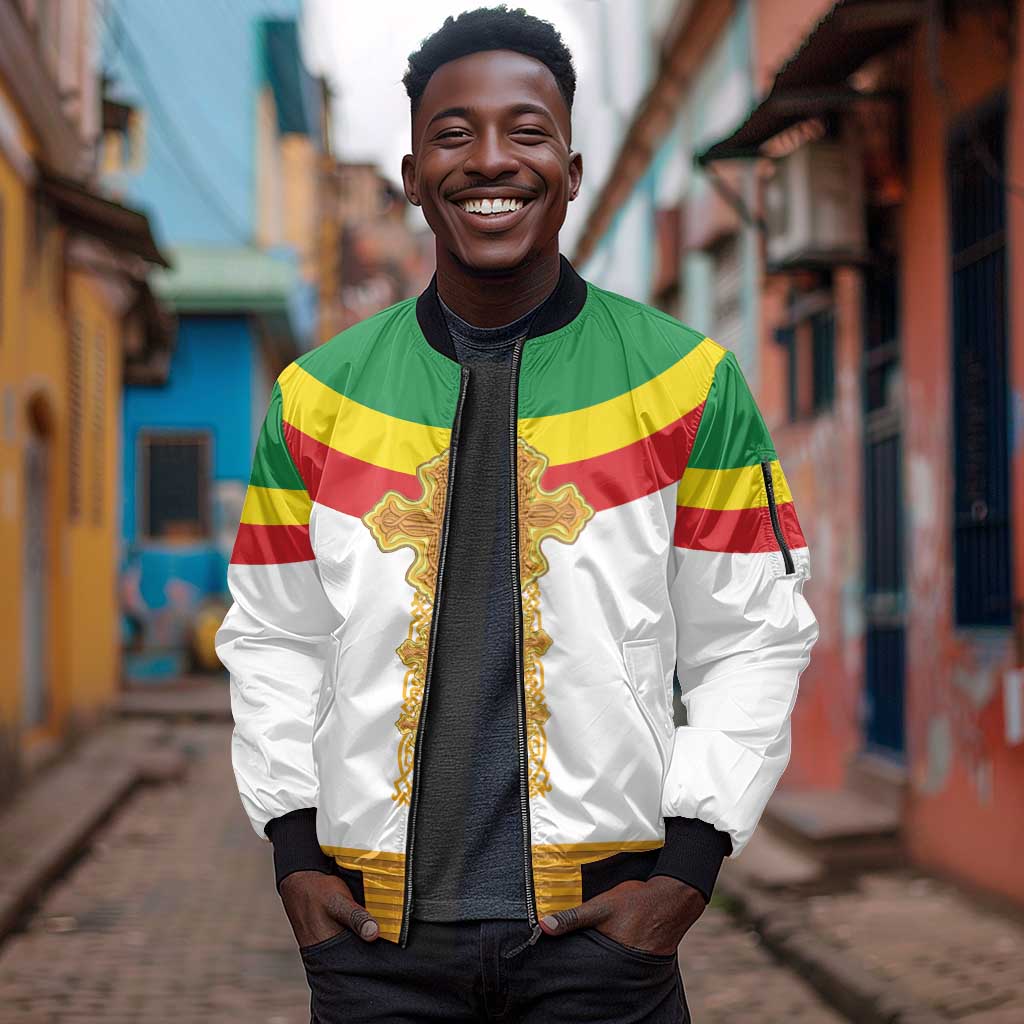 Meskel Ethiopia Sleeve Zip Bomber Jacket True Cross - African Pride
